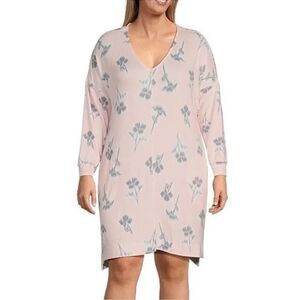 DK 2X Pink White Gray Heather Rose Brushed Mark Jersey Long Sleeve Lounge Gown